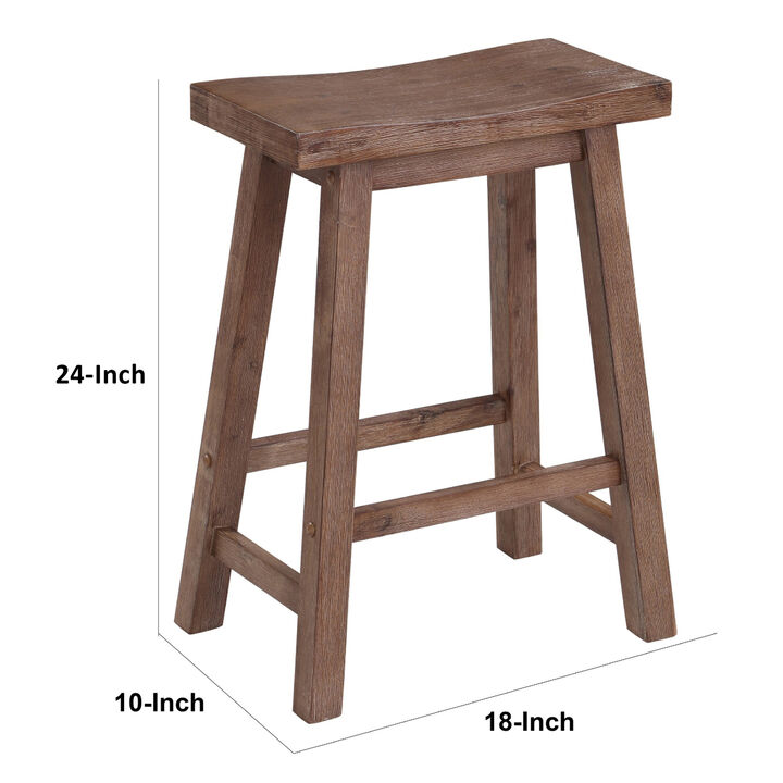 Wooden Frame Saddle Seat Counter Height Stool with Angled Legs, Brown