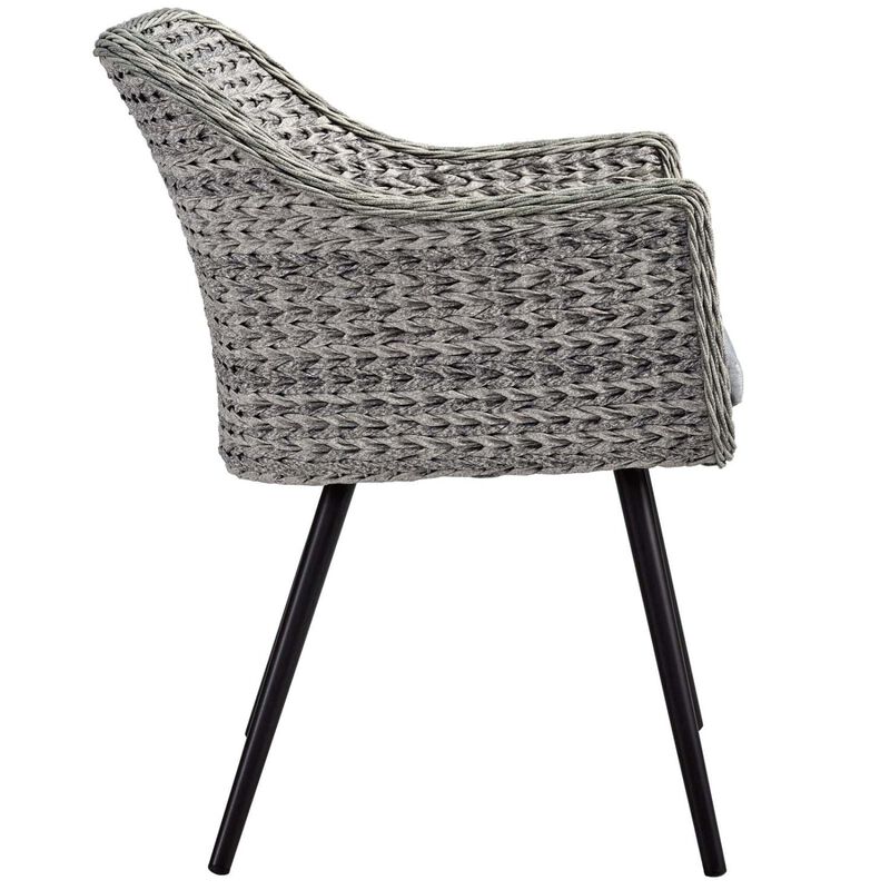 Modway Endeavor Wicker Rattan Aluminum Outdoor Patio Dining Arm Chair with Cushions in Gray Gray