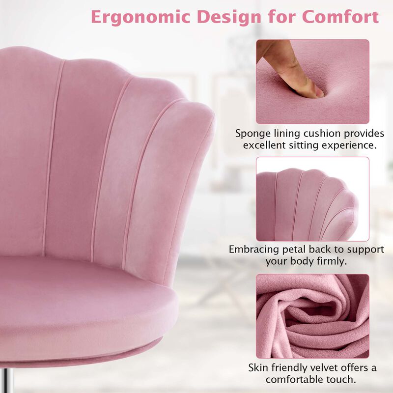 Costway Velvet Petal Shell Office Chair Adjustable Swivel Accent Vanity Armchair Pink