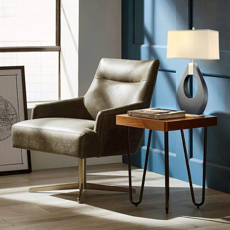 NOVA OF CALIFORNIA Pearson Table Lamp - 30, Pecan Wood and Brushed Nickel, 3-Way Rotary Switch