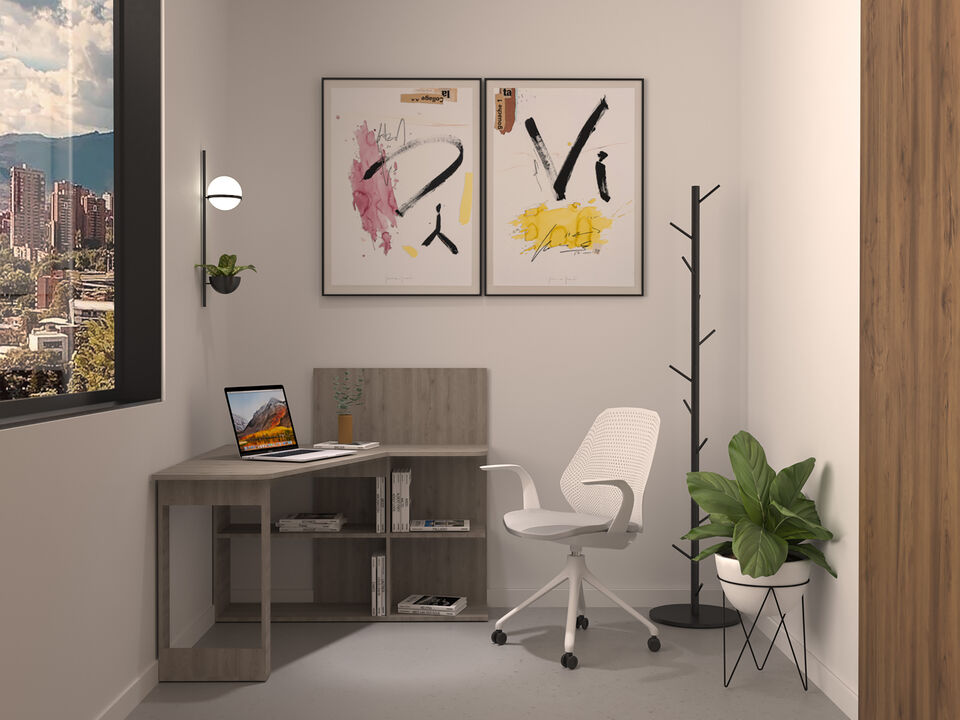 DEPOT E-SHOP Kairi Writing Computer Desk, Five Open Shelves, Light Gray