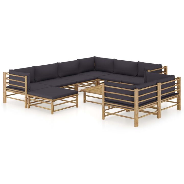 vidaXL 10 Piece Garden Lounge Set with Dark Gray Cushions Bamboo