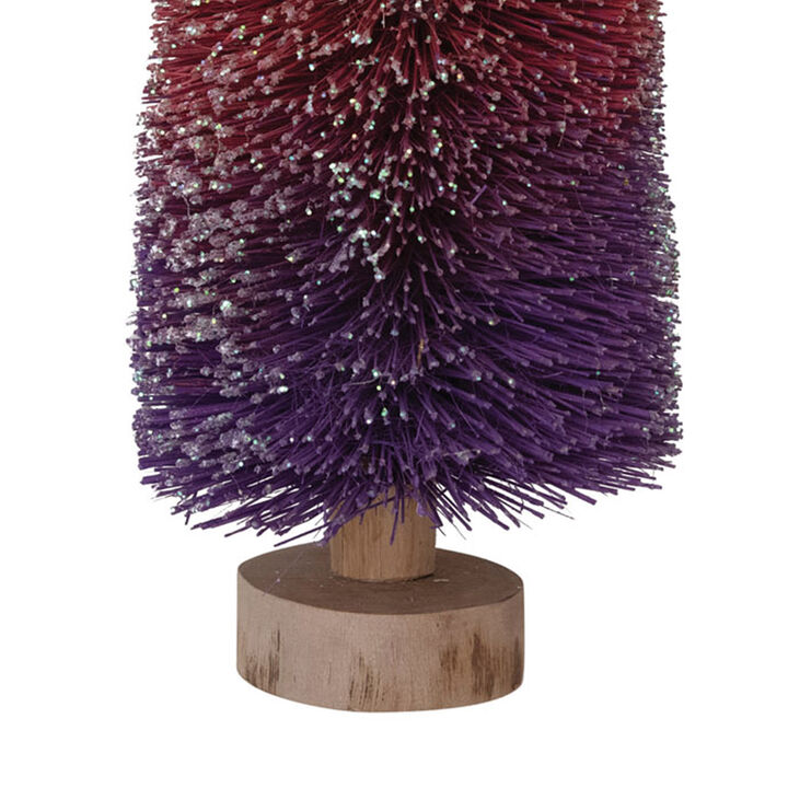 Bottle Brush Tree with Wood Base and Glitter, Purple and Burgundy Ombre