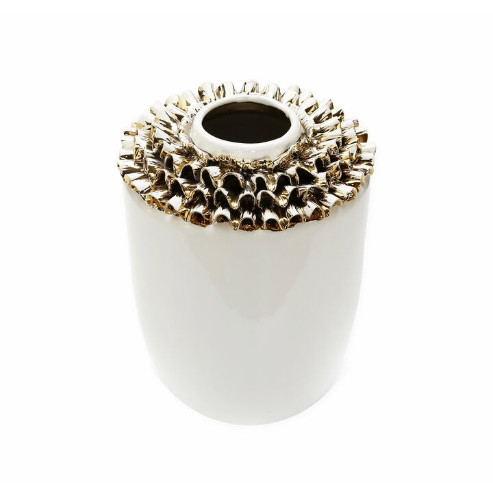 10"H White Ceramic Vase Gold Design