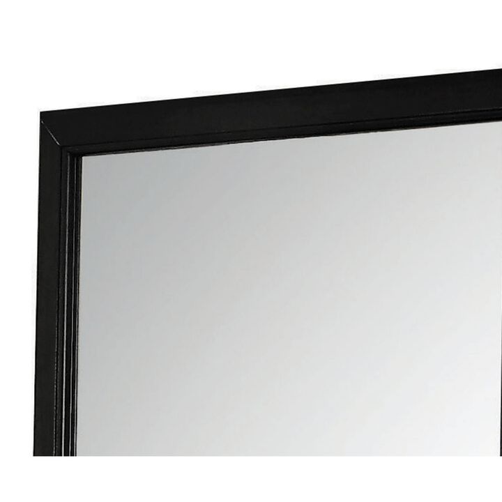 Transitional Style Mirror with Raised Wooden Frame, Black and Silver-Benzara