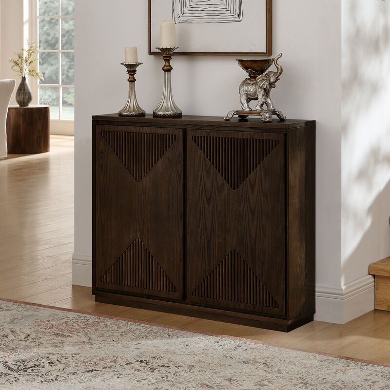 Merax Elegant V-Shape Fluted Sideboard - Multifunctional Storage Cabinet with Outlet Holes image number 2
