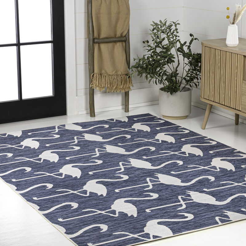 Liana Casual Coastal Flamingos Two-Tone Indoor/Outdoor Area Rug