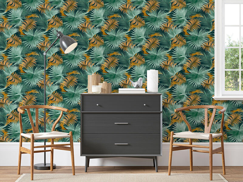 Esau Teal Jungle Palms Wallpaper image number 2