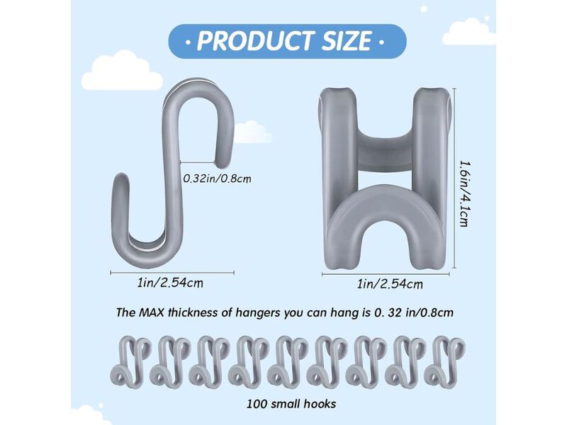 100-Piece Space-Saving Hanger Hooks | Heavy Duty Clothes Hanger Extender Clips image number 2