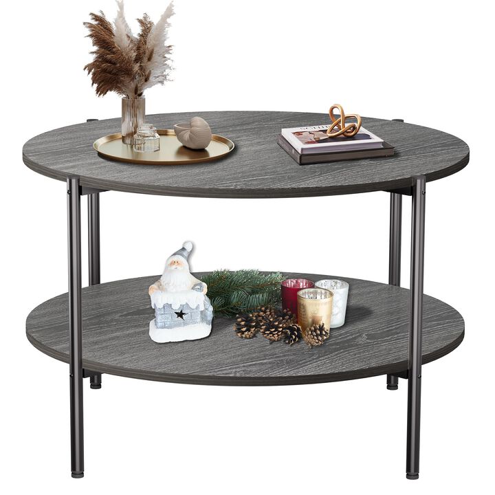 FAMIDGE Round Coffee Table Living Room, 27.6"" Small Coffee Table, 2-Tier Circle Coffee Table with Storage Shelf, Circular Wood