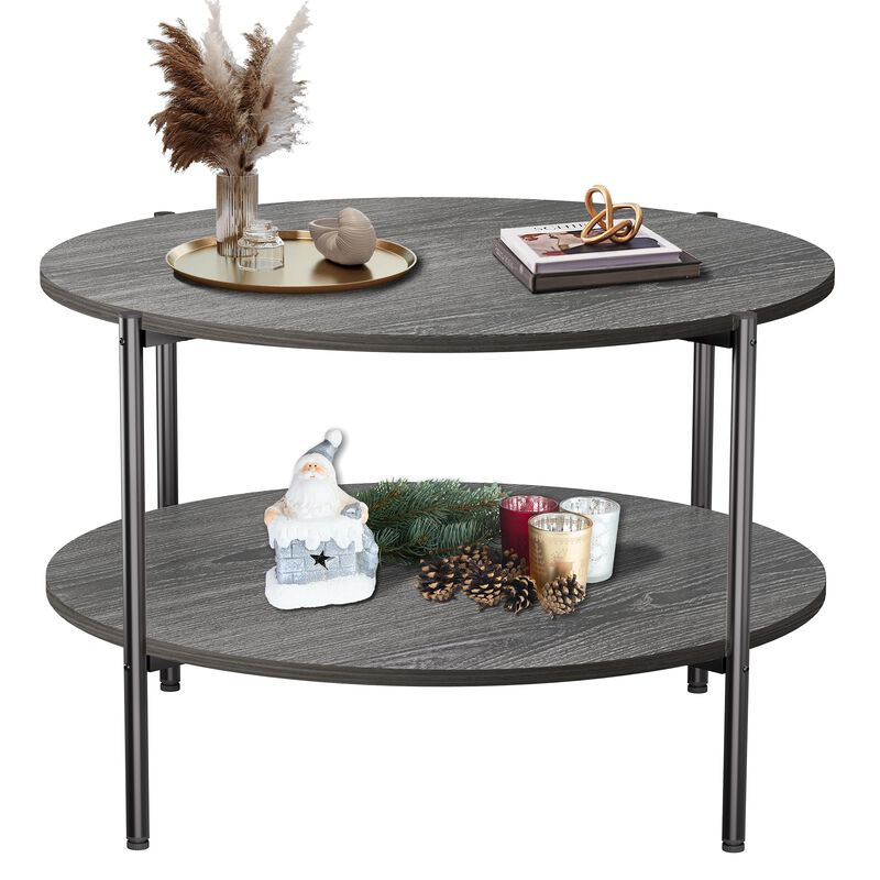 FAMIDGE Round Coffee Table Living Room, 27.6"" Small Coffee Table, 2-Tier Circle Coffee Table with Storage Shelf, Circular Wood image number 0