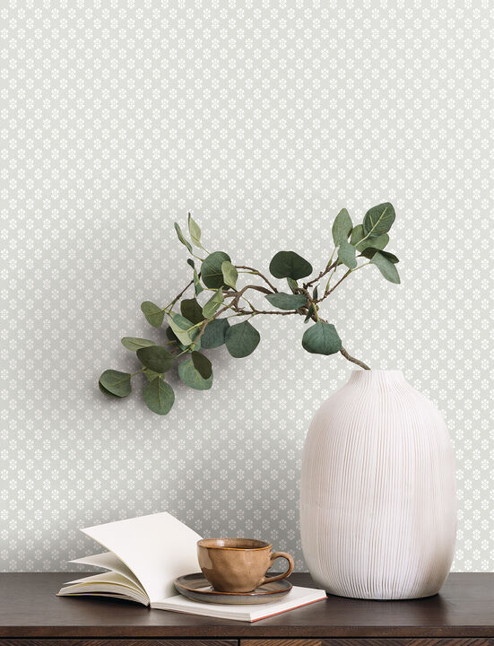Brioni Grey Floral Stamp Wallpaper
