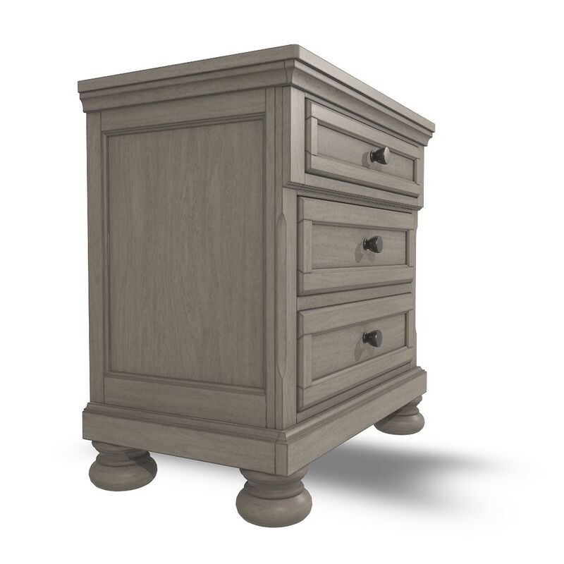 Ryno Nightstand, 2 Drawers, Pull Out Tray, Nickel Round Knobs, Gray - Benzara