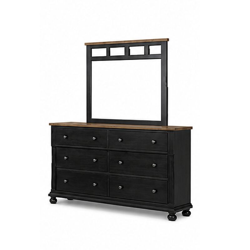 Ginie 5pc Queen Bedroom Set, USB Bedside Table, Black Rustic Oak Brown image number 3
