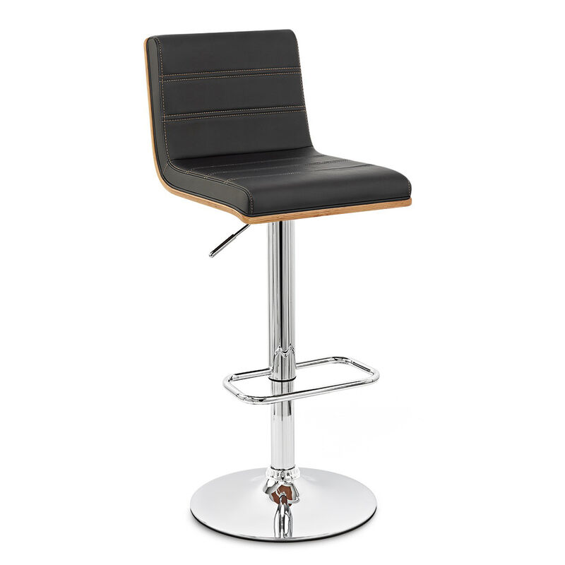 Aubrey Adjustable Height Swivel Faux Leather and Chrome Bar Stool