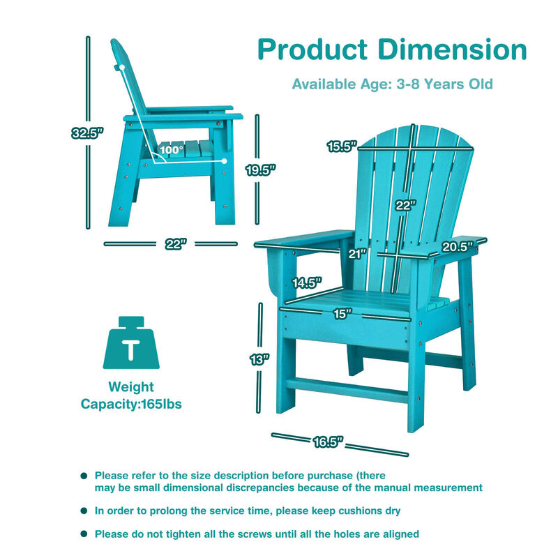 Child-Sized Adirondack Patio Chair with Ergonomic Back Support &ndash; Weather-Resistant