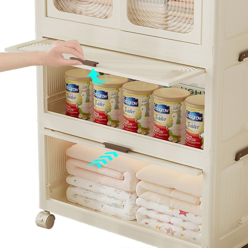 Clihome Portable Wardrobe Closet Storage Organizer,Clothes Dresser,Magnetic Doors with 4 Cubes & Hanging Rod image number 5