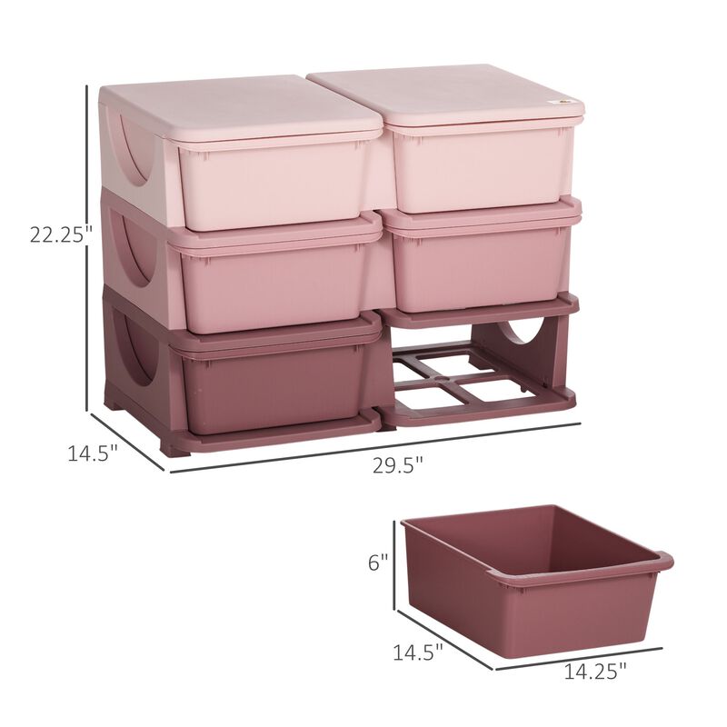 3 Tier Kids Storage Unit, 6 Drawer Chest Toy Organizer Plastic Bins for Kids Bedroom Nursery Kindergarten Living Room, Pink