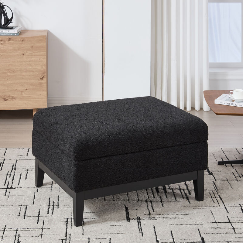 GOODSILO Upholstered Wood Base Storage Ottoman with Reversible Lid Coffee Table Foot Stool image number 3