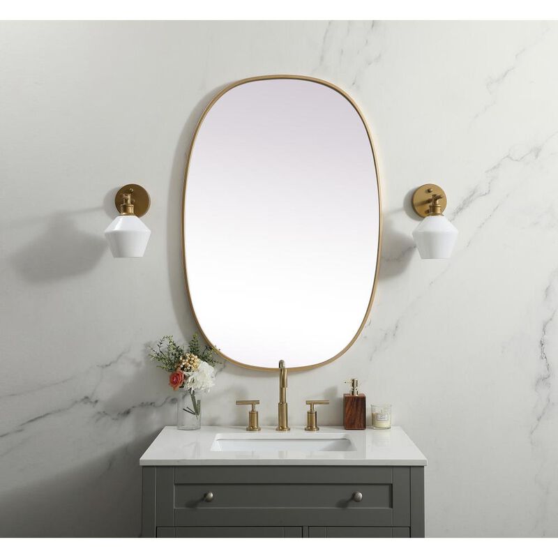 Elegant Decor Metal Frame Oval Mirror 27x40 Inch in Brass