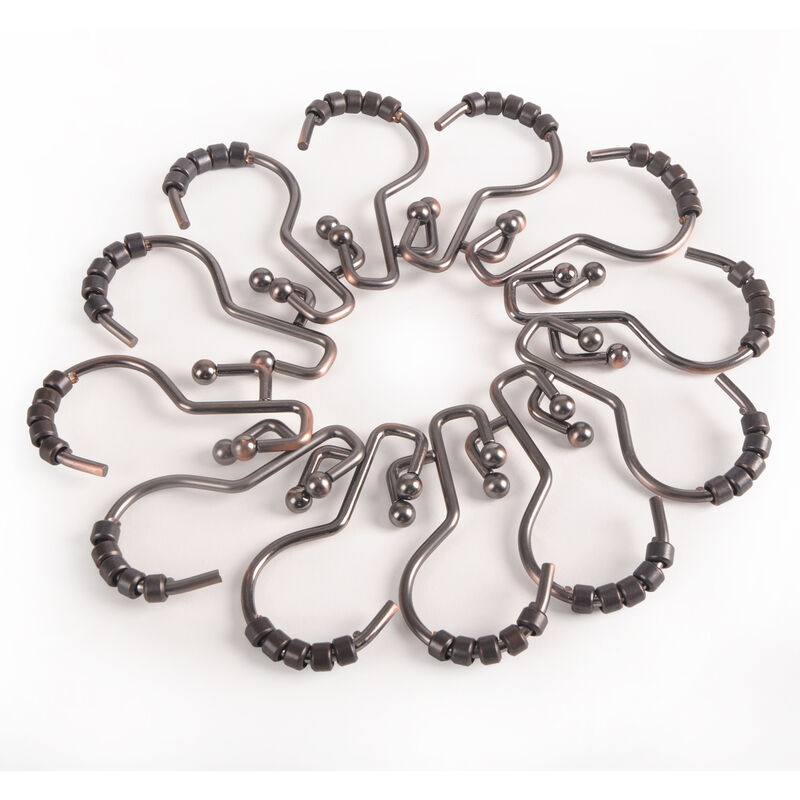 12-Piece Resistant Stepped Metal Double Shower Curtain Hooks image number 2