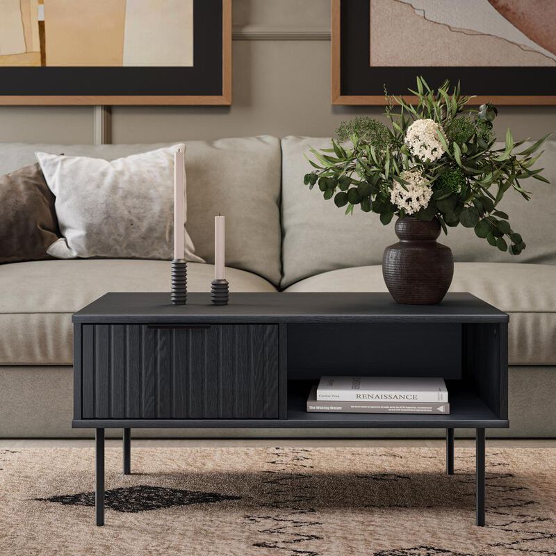 CorLiving Lysander Black Fluted Coffee Table