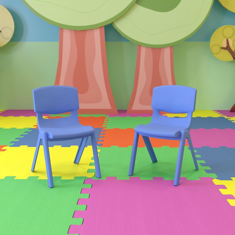 Flash Furniture Whitney 2 Pack Blue Plastic Stackable School Chair with 12" Seat Height image number 1