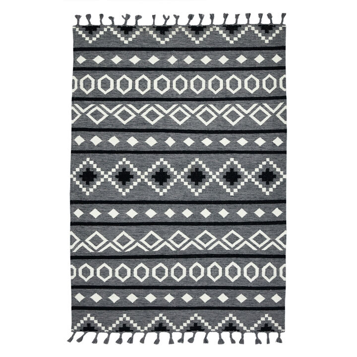 HomeRoots Wool Geometric Handmade Area Rug With Fringe