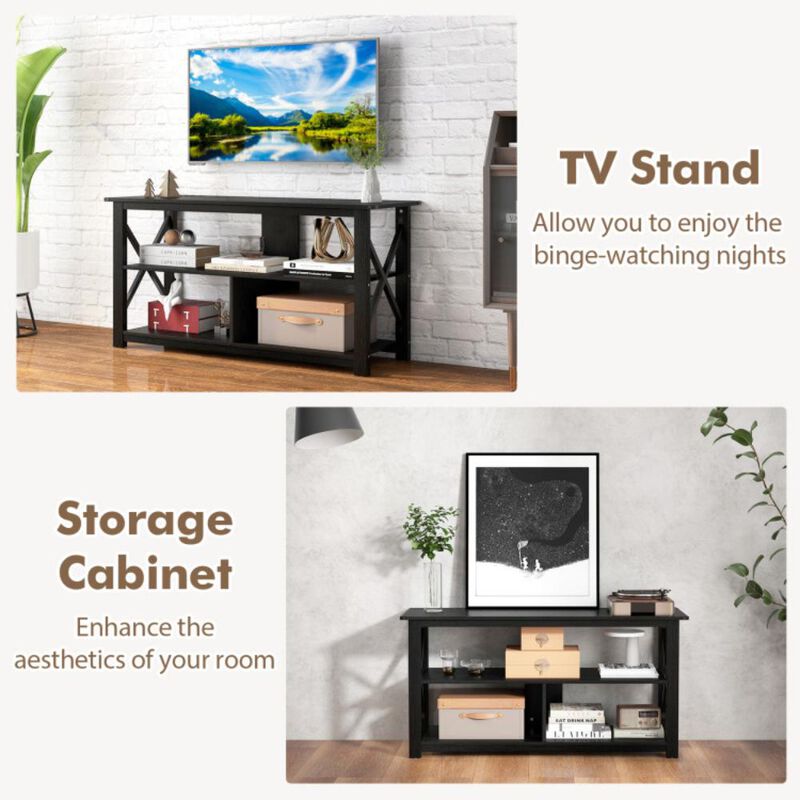 Hivvago 3 Tier Wood TV Stand for 55-Inch with Open Shelves and X-Shaped Frame