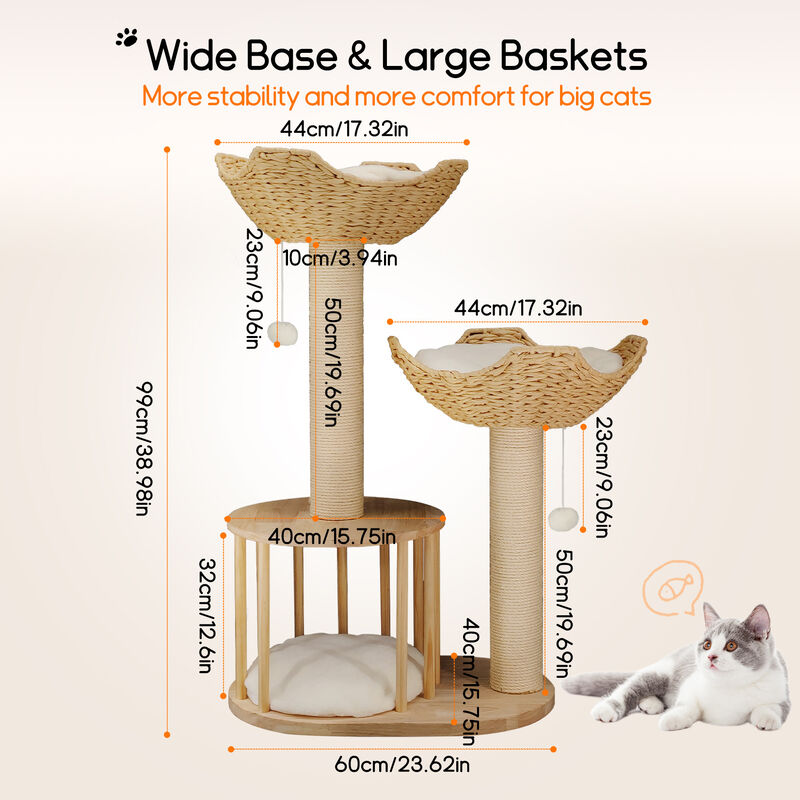 Wood Cat Tree Cat Tower for Indoor Cats w/Scratching Post Perches Hammock Condo image number 3