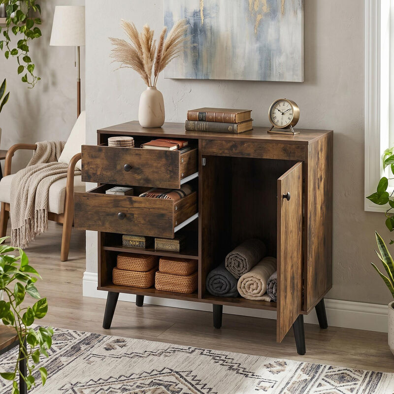 Modern Sideboard Storage Cabinet with 2 Drawers and Open Shelves image number 3