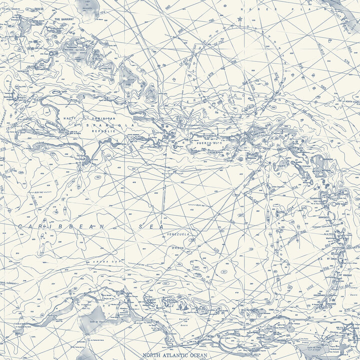 Charts Navy Nautical Chart Wallpaper (Set of 2)