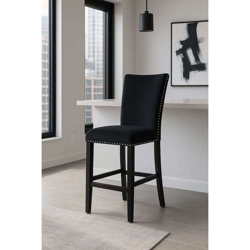 Black Upholstered Bar Stools Set of 2 image number 3