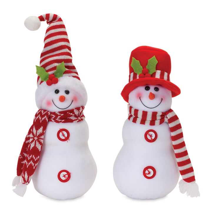 Plush Snowman Decor Set of 2 with Cozy Hat and Scarf for Winter Display