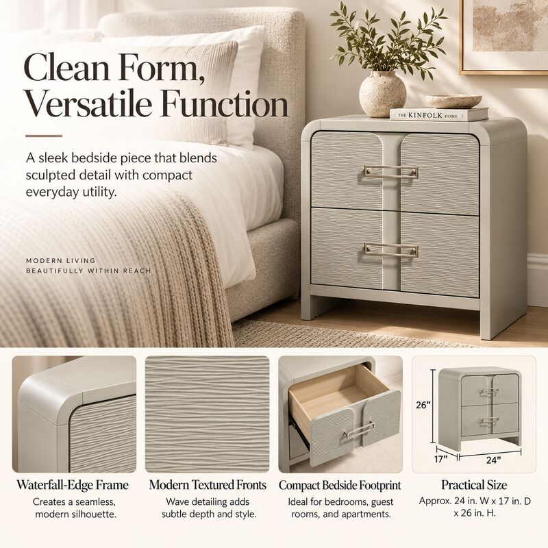 Roviqua Wave-Front 2-Drawer Nightstand image number 5
