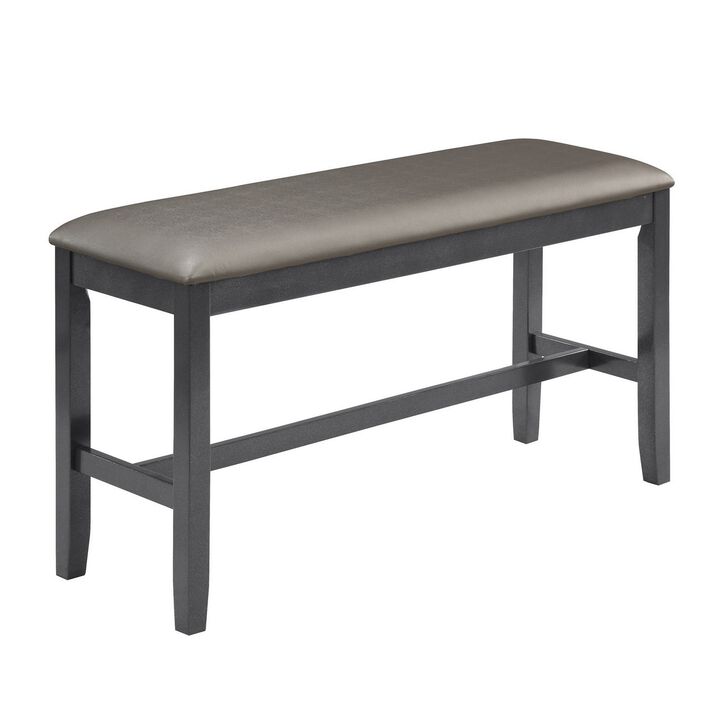 48 Inch Dining Bench, Padded Seat Cushion, Metallic Gray Upholstery, Black-Benzara