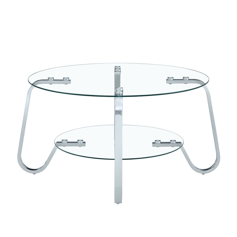 Ketwul 2-Tier Round Glass Coffee Table image number 8