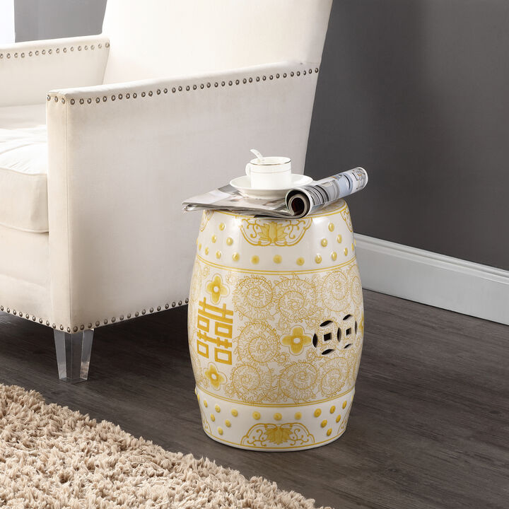 Double Happiness Chinoiserie Ceramic Drum Garden Stool