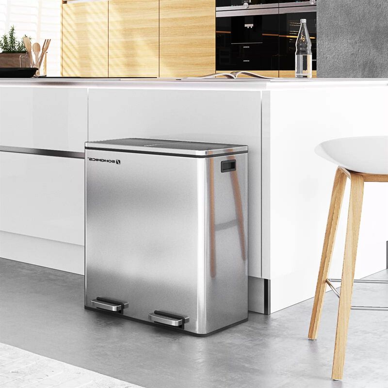 Hivvago Dual Stainless Steel 16 Gallon Trash Can Recycle Bin with 2 Step on Pedal Lids