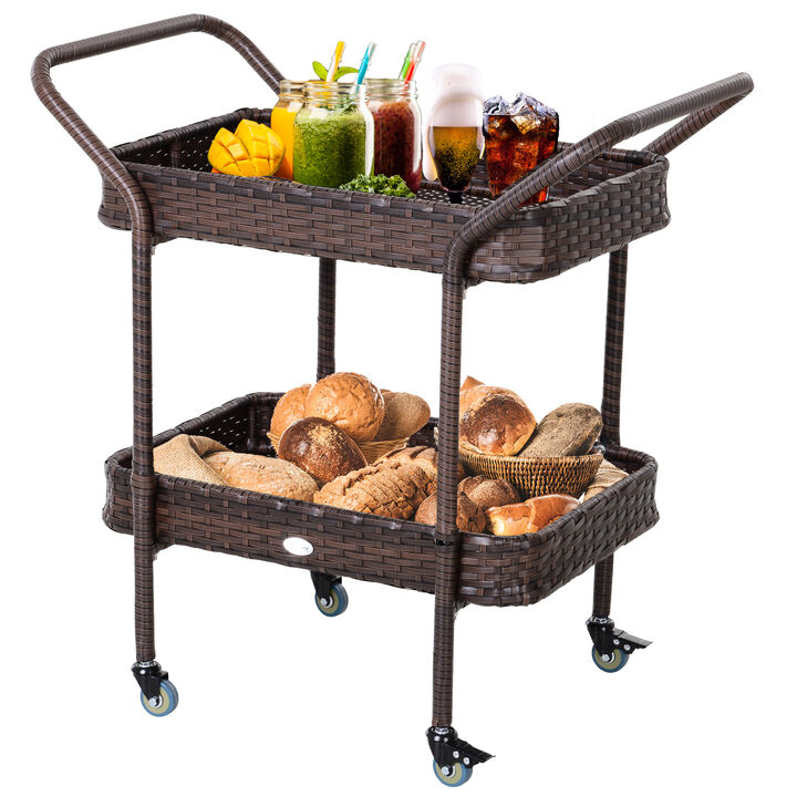 Outsunny 2-Tier Food and Serving Cart w/ Work Area, Great for Parties or Utility