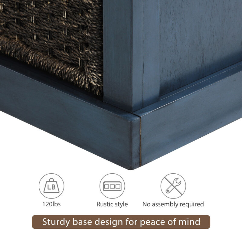 Rustic Storage Bench With 3 Removable Classic Rattan Basket, Entryway Bench