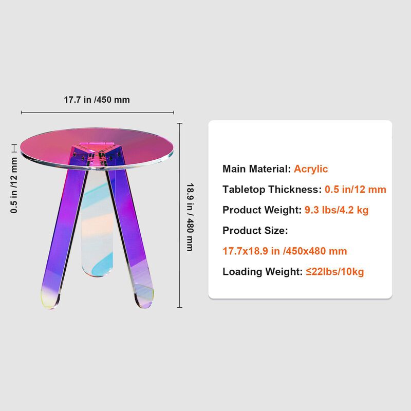 Round Acrylic Side Table, Clear Iridescent End Table for Living Room image number 2