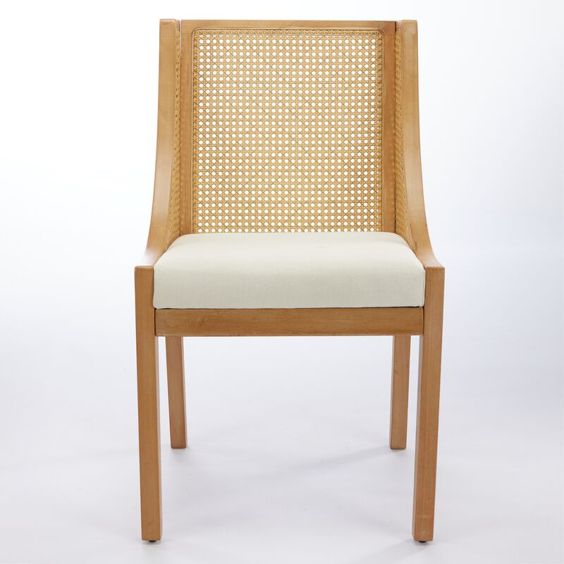 Whisen Rattan Dining Chairs, Solid Rubberwood Frame with Armrest, Linen Upholstered Seat, Set of 2 for Kitchen Living Room image number 0