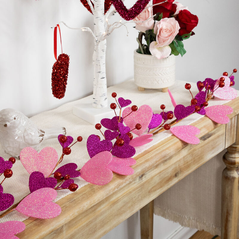 6' Glittered Hearts and Berries Valentine's Day Garland