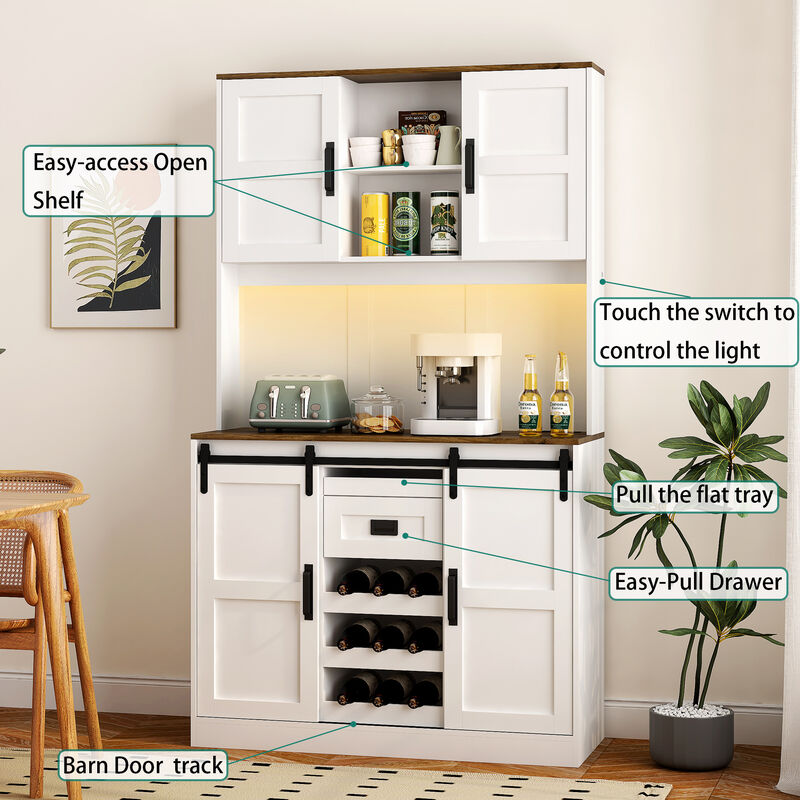 Plelse Farmhouse Tall Bar Sideboard Storage Cabinet image number 6