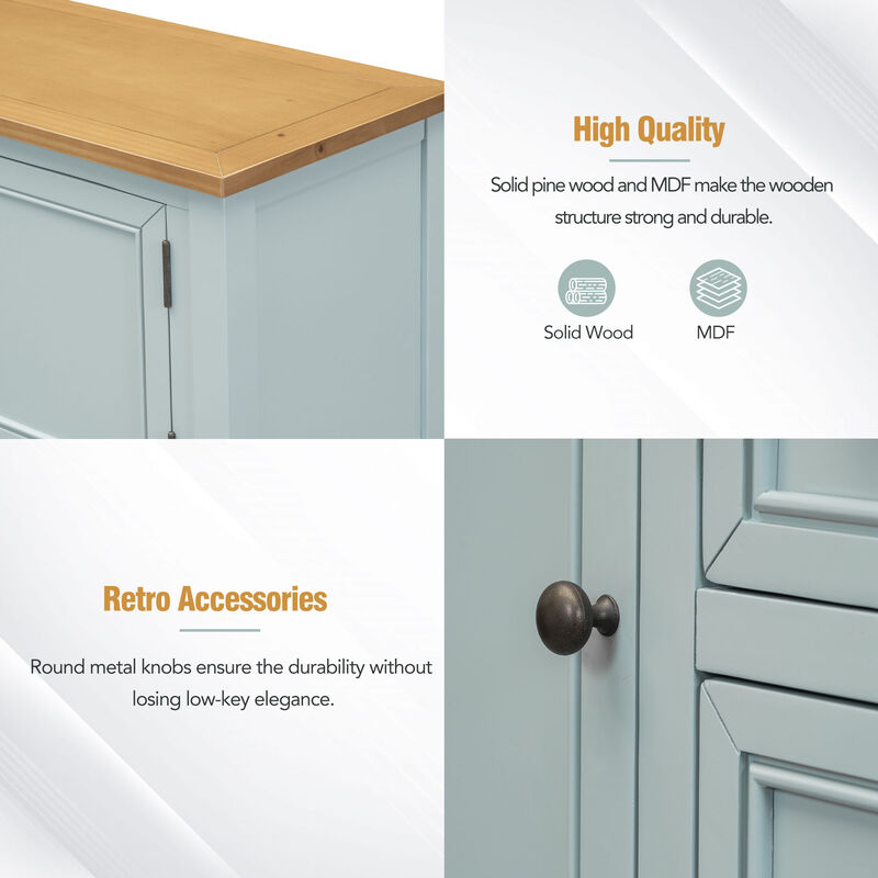 Whisen Vintage Console Table with Four Small Drawers and Bottom Shelf for Living Rooms, Entrances and Kitchens - Retro Blue