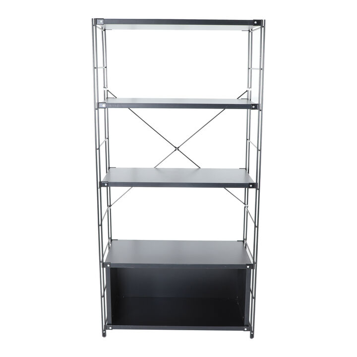 LeisureMod Etagere 4-Shelf Industrial Bookcase with Black Steel Frame and Melamine Shelves, Open Storage for Living Rooms, Offices, and Lounges