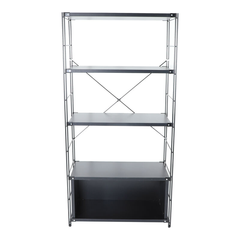 LeisureMod Etagere 4-Shelf Industrial Bookcase with Black Steel Frame and Melamine Shelves, Open Storage for Living Rooms, Offices, and Lounges