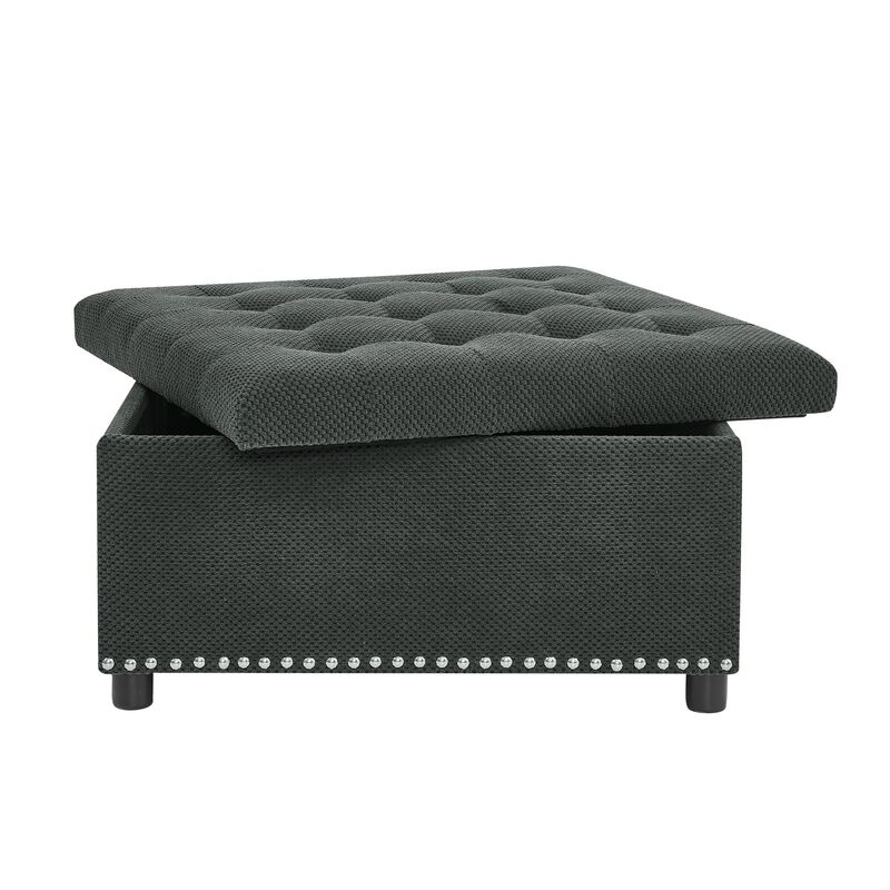 Square Storage Ottoman with Tufted Top & Nailhead Trim, Footstool, Dark Grey image number 5
