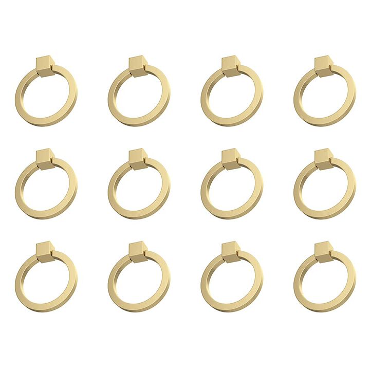 RZDEAL 12Pcs 2.0"" x 1-7/8"" Solid Brass Pulls for Dresser Drawer Ring Pulls Furniture Hardware Brushed Gold Wardrobe Door Handl